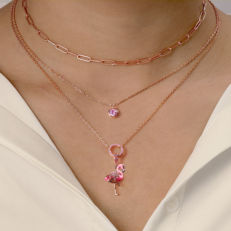 Gnoce "Fiery Passion" Flamingo 925 Sterling Silver 18K Rose Gold Plated Necklace_3