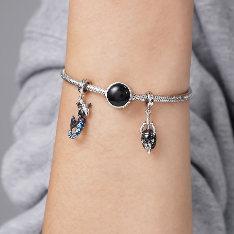 Black Natural Agate Charm Bead 925 Sterling Silver Side Pave Crystal Gemstones_3