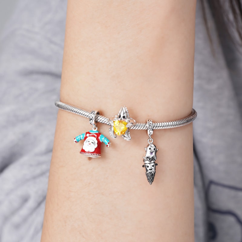 Halloween Ghost Ice Cream Cone Pendant Dangle Charm 925 Sterling Silver Black Plated_3