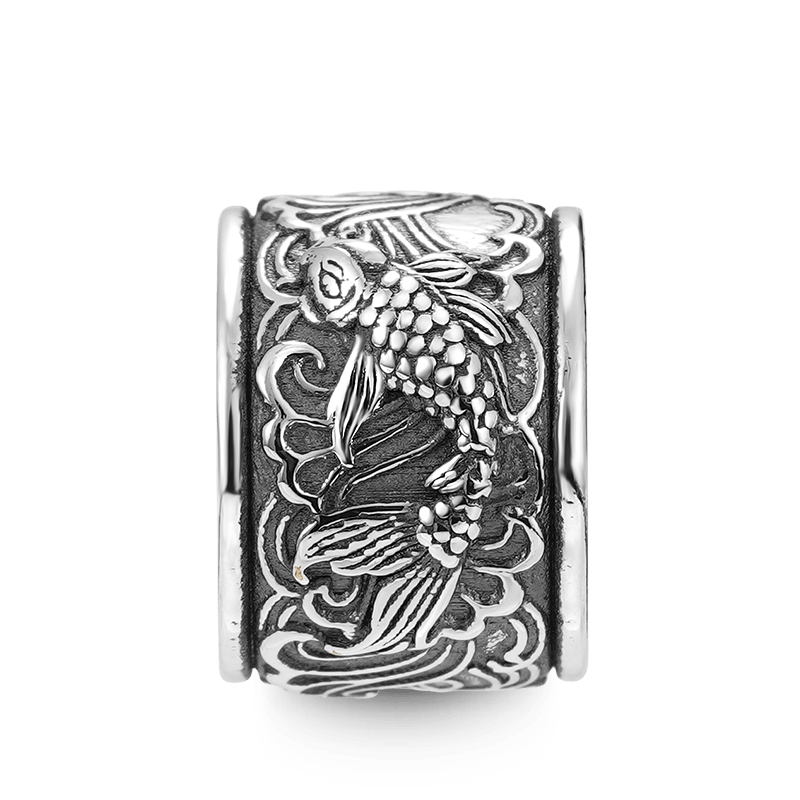 Lucky Koi Fish Vintage Bead & Customized Classic Beads S925 Sterling Silver with Gift Copper Black Leather Men's Bracelet Jewelry for Men_2