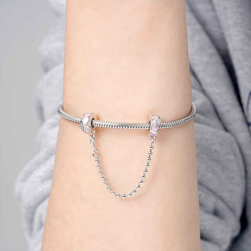 Hearts Safety Chain 925 Sterling Silver with Purple Enamels_3