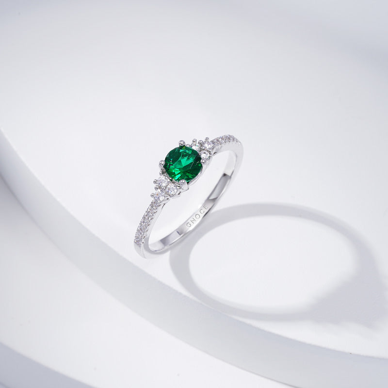 Elegant Round Cut Emerald Ring 925 Sterling Silver Pave Gemstones_2