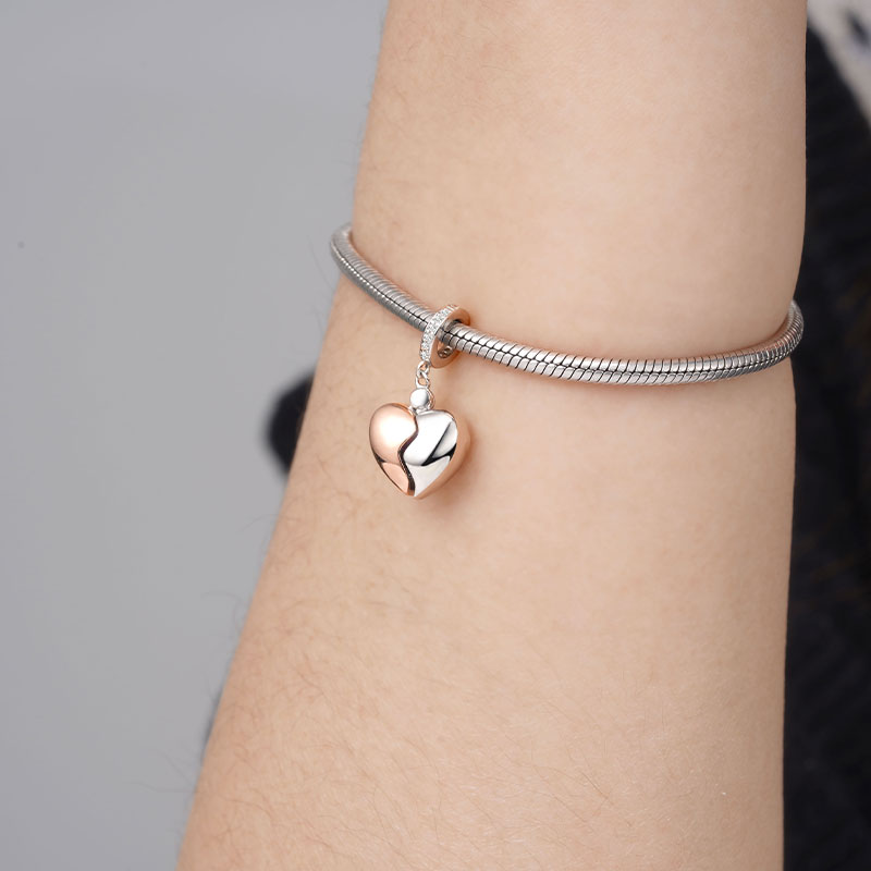 Opening My heart Key Pendant Dangle Charm 925 Sterling Silver 18K Rose Gold Plated Inlaid with Heart Red CZ Stones_3