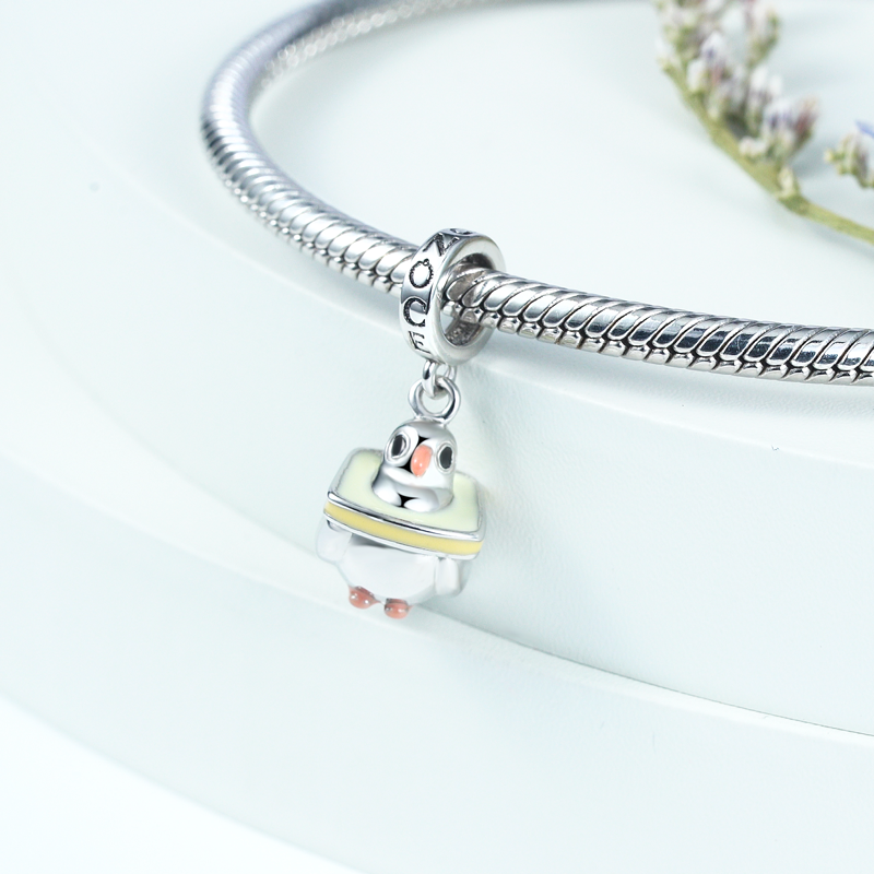 “I Love Bread” Pigeon Pendant Dangle Charm Platinum-plated Silver Blend_5