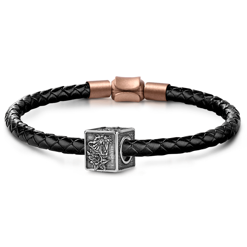 Black Leopard Men's Vintage Bead S925 Sterling Silver with Gift Copper Black Leather Men's Bracelet Jewelry for Men_1
