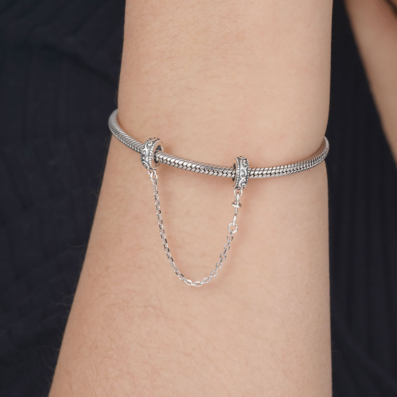 Vintage Vine Pattern Safety Chain 925 Sterling Silver_3