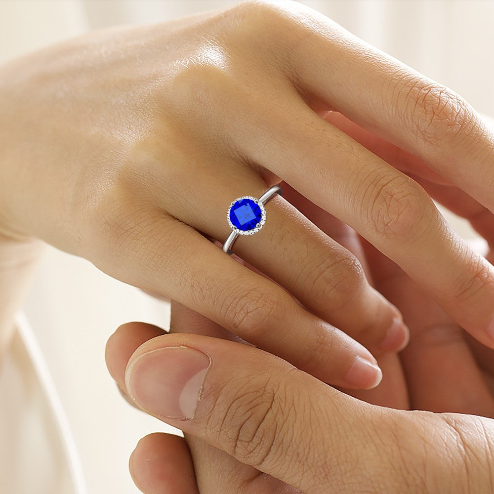 Gnoce Sparkling Royal Blue Round-Cut Promise Ring Platinum-plated Silver Blend_5