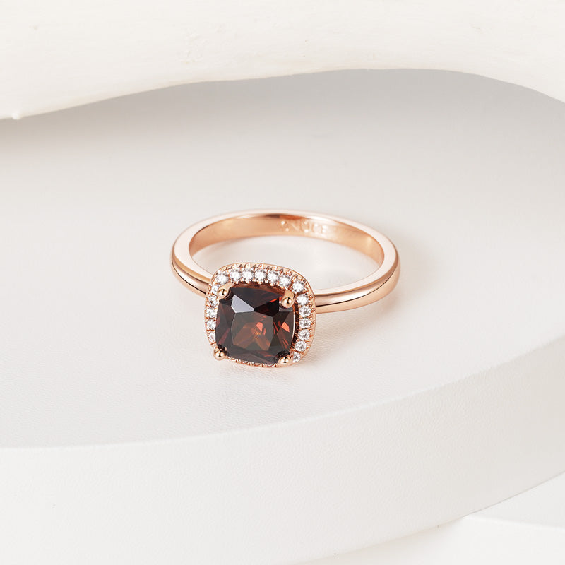 Sparkle Square Halo Brown Ring 925 Sterling Silver 18K Rose Gold Plated_4