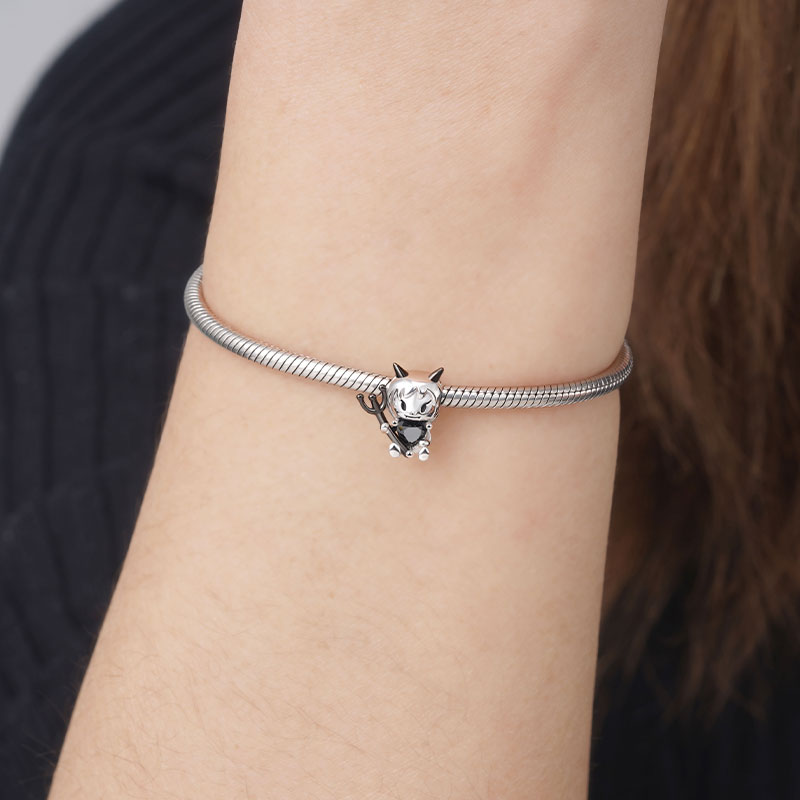 Little Devil Embraces Heart Gemstone Charm Bead 925 Sterling Silver_3