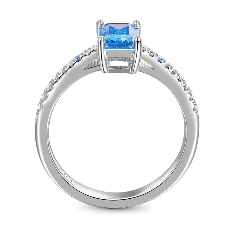 Blue Rectangle-Cut Ring 925 Sterling Silver Inlaid with Clear Gemstones_3