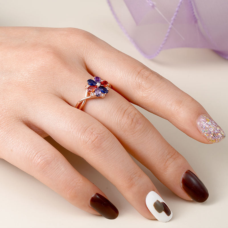 Gnoce Color Flower Gems Fashion Ring_5
