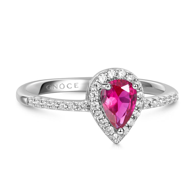 Fuxia Teardrop Halo Ring 925 Sterling Silver Inlaid with Clear Gemstones_2
