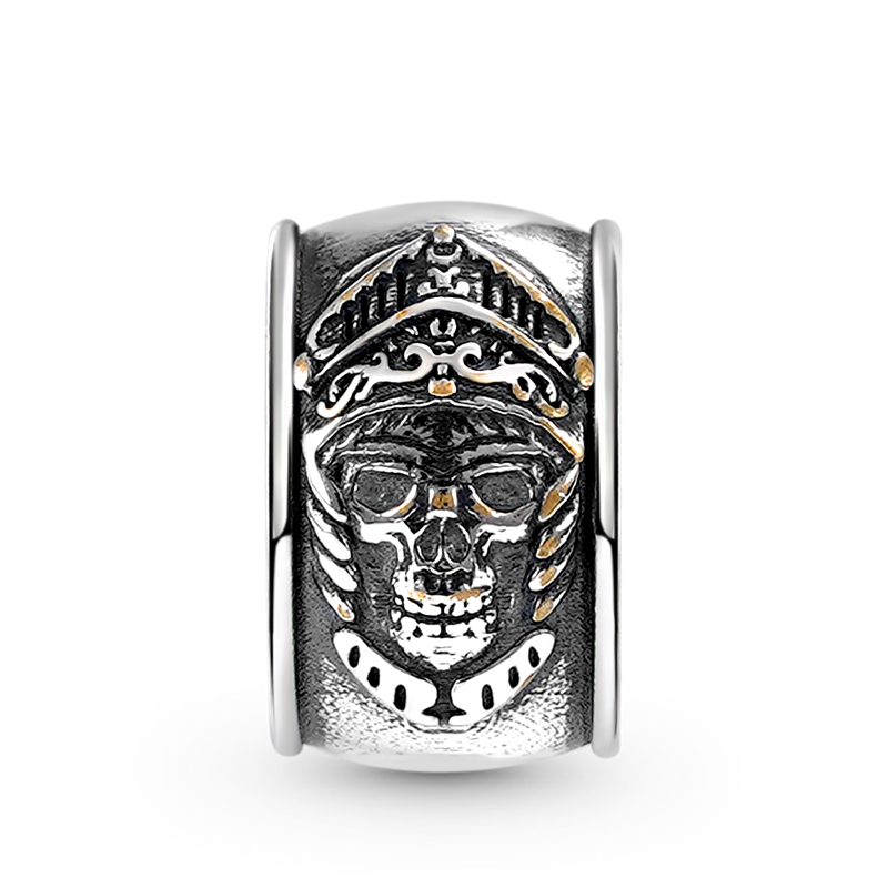 Skeleton Knight Armor Vintage Bead S925 Sterling Silver with Gift Copper Black Leather Men's Bracelet Jewelry for Men_2