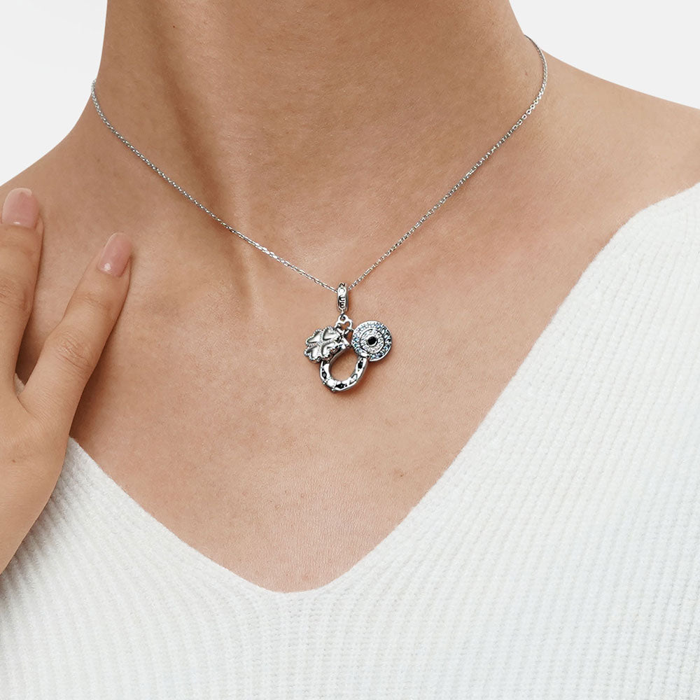 Gnoce Horseshoe, Clover & Devil's Eye Charm Platinum-plated Silver Blend_7
