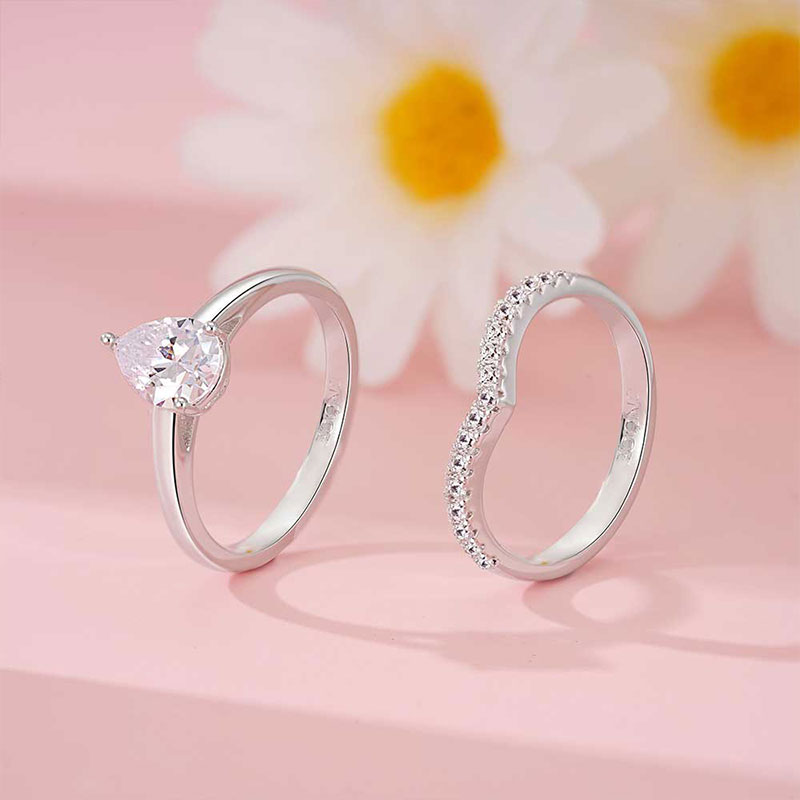 Gnoce Classic Pear Cut Wishbone Stackable Ring Set_3