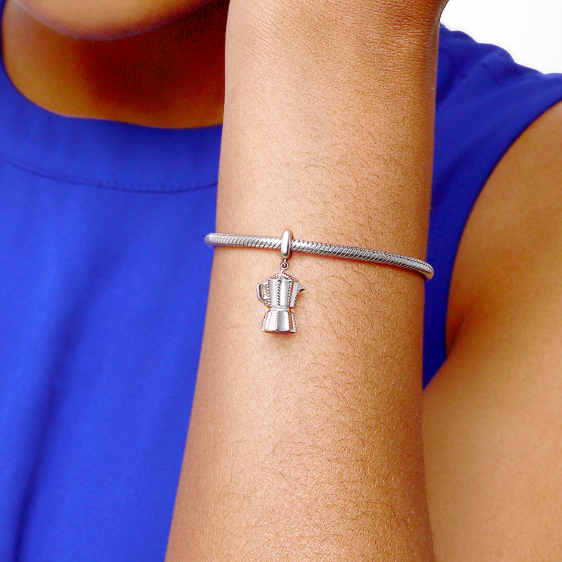 Gnoce "Always Be Energetic" Creative Sterling Silver Coffee Pot Charms Pendant for Bracelet or Necklace_4