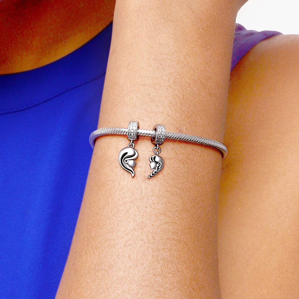 Gnoce "Maternal Bond" Matching Heart Mother and Daughter Love Silver Pendant Locket fit for Bracelet/Necklace_5