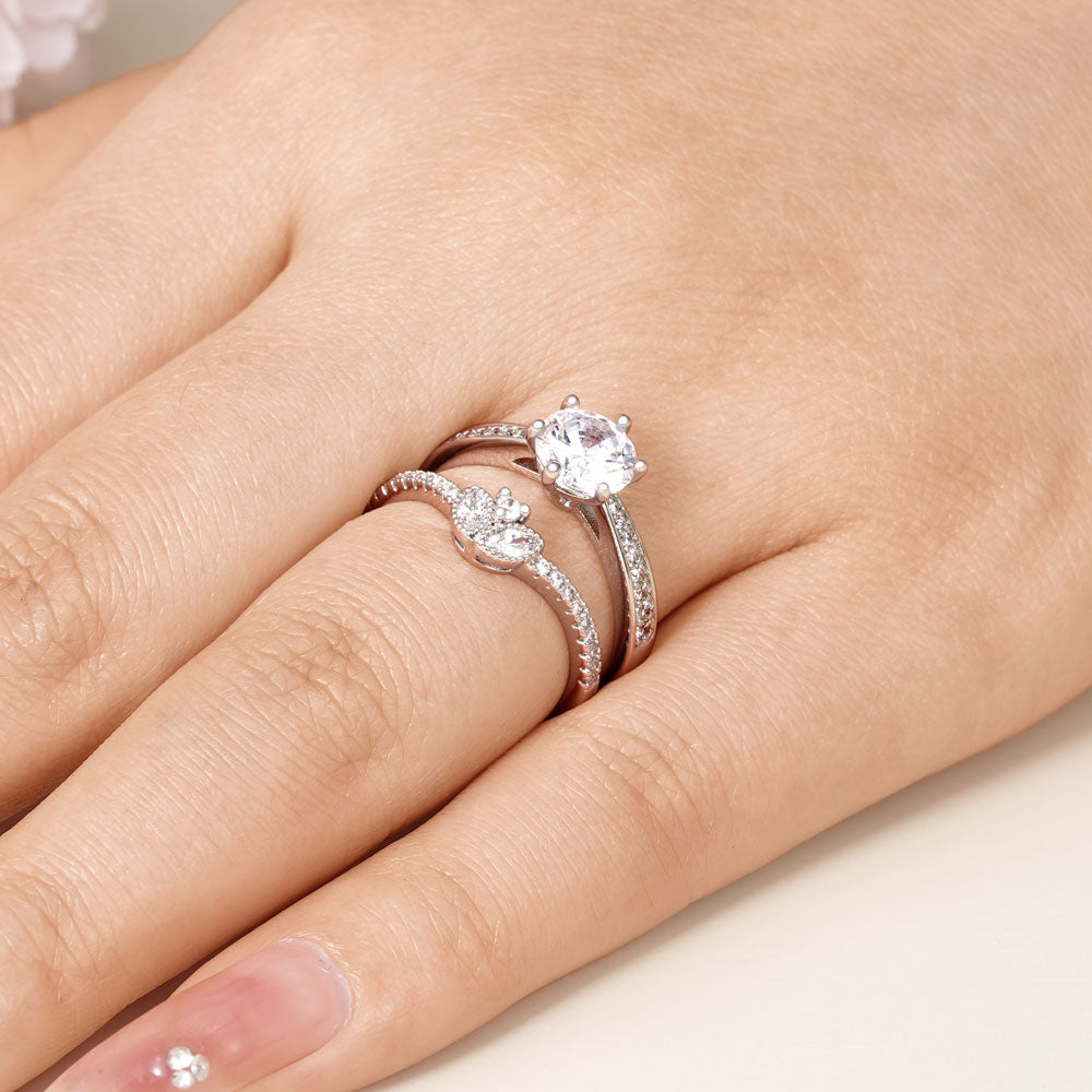 Gnoce Sparkling Clear Round Cut Stackable Ring Set_4
