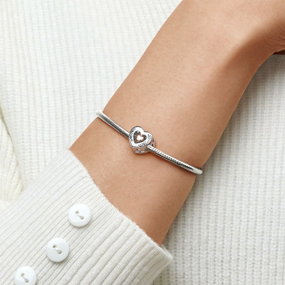 Gnoce Mother & Daughter Heart Personalized Charm Platinum-plated Silver Blend_4