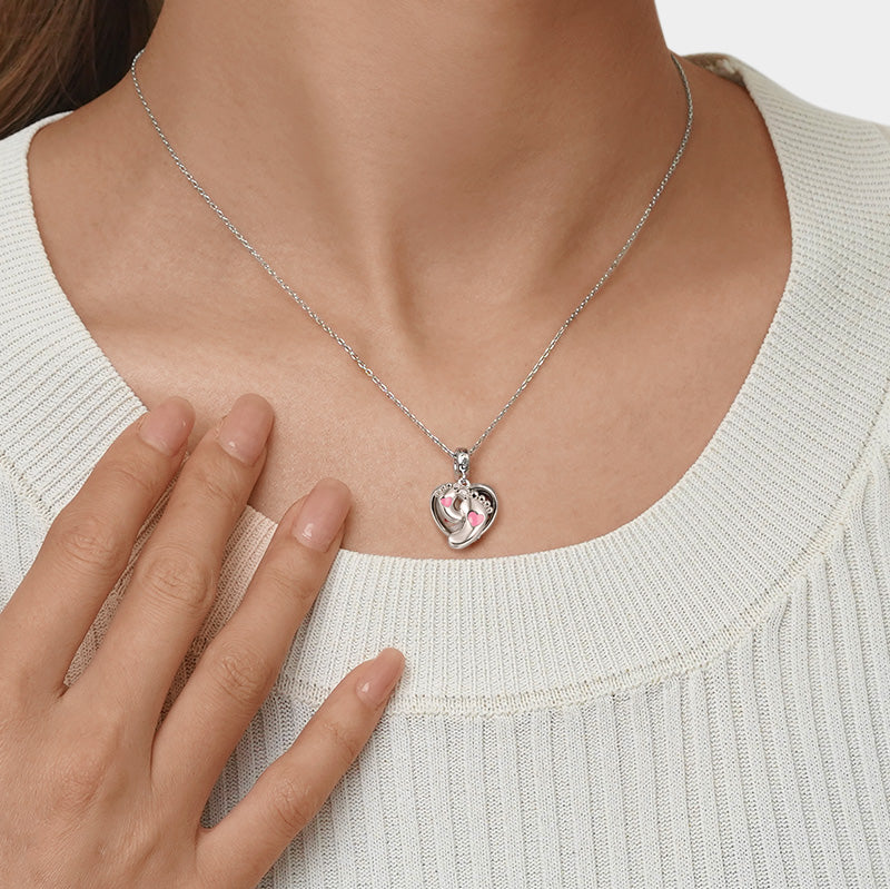 Gnoce Baby Footprints & Love Heart Engravable Photo Double Pendant Dangle Charm_5