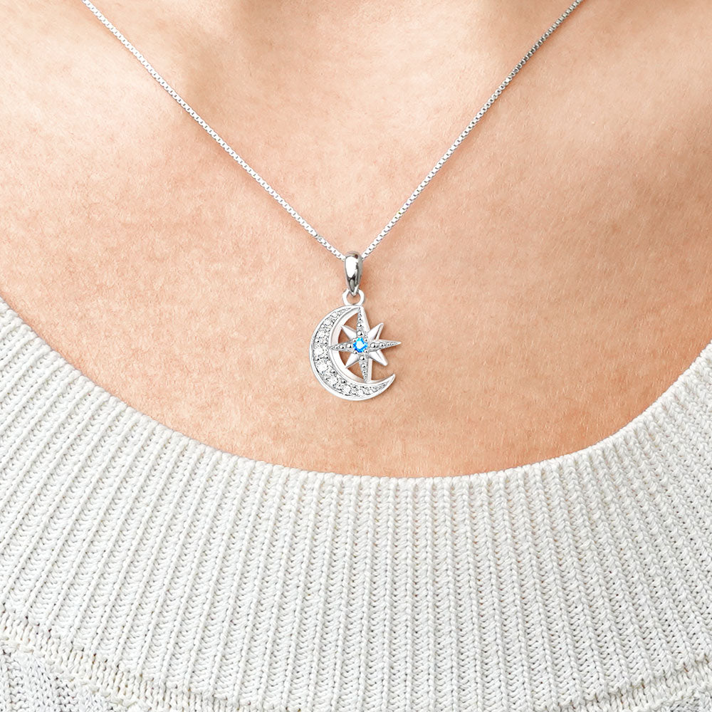 Gnoce Galaxy Moon & Star Necklace Platinum-plated Silver Blend_4