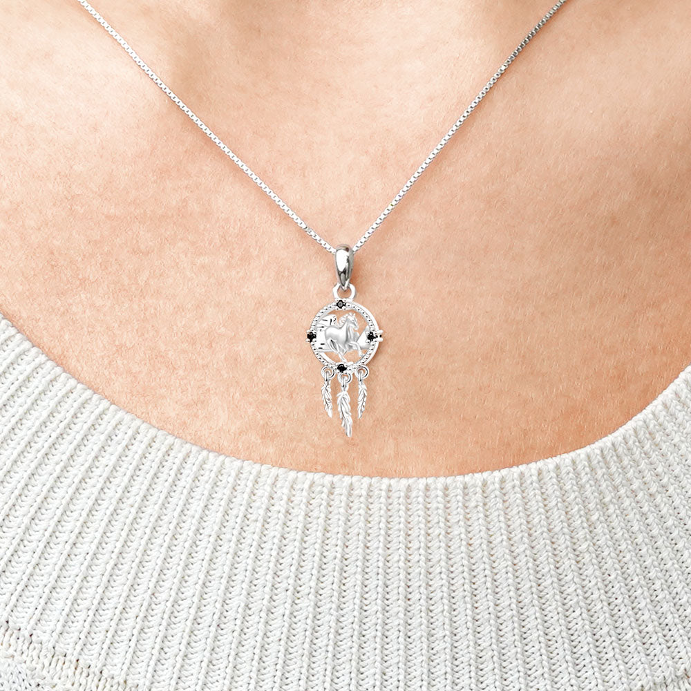 Gnoce Horse Dream Catcher Necklace Platinum-plated Silver Blend_5
