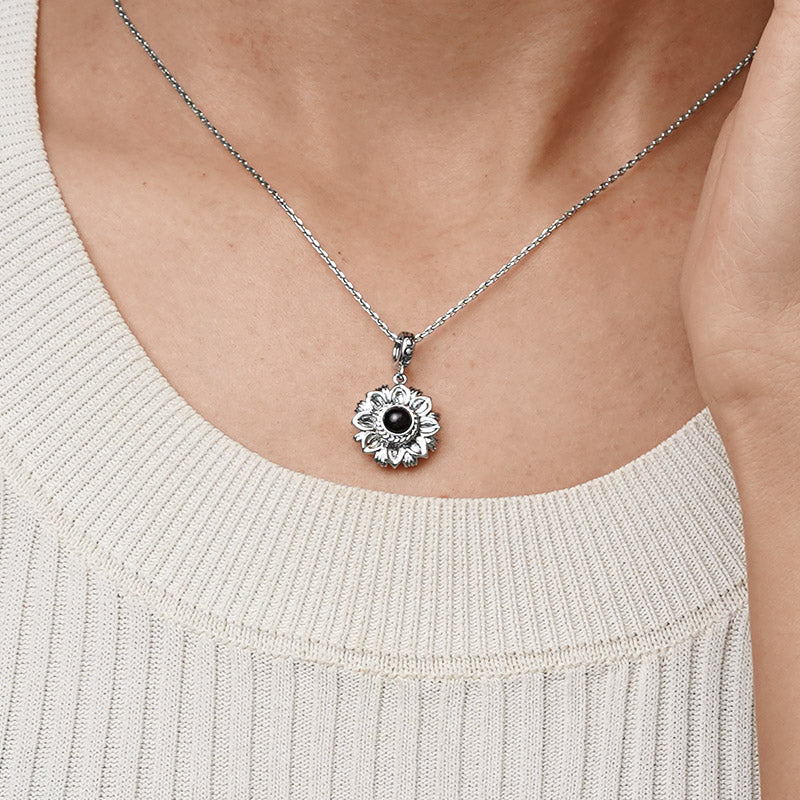 Gnoce Projection Sunflower Personalized Photo Charm Platinum-plated Silver Blend_7