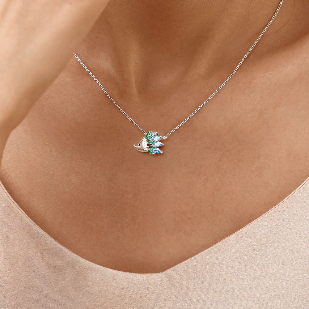 Gnoce Sparkling Hedgehog Necklace Platinum-plated Silver Blend_5