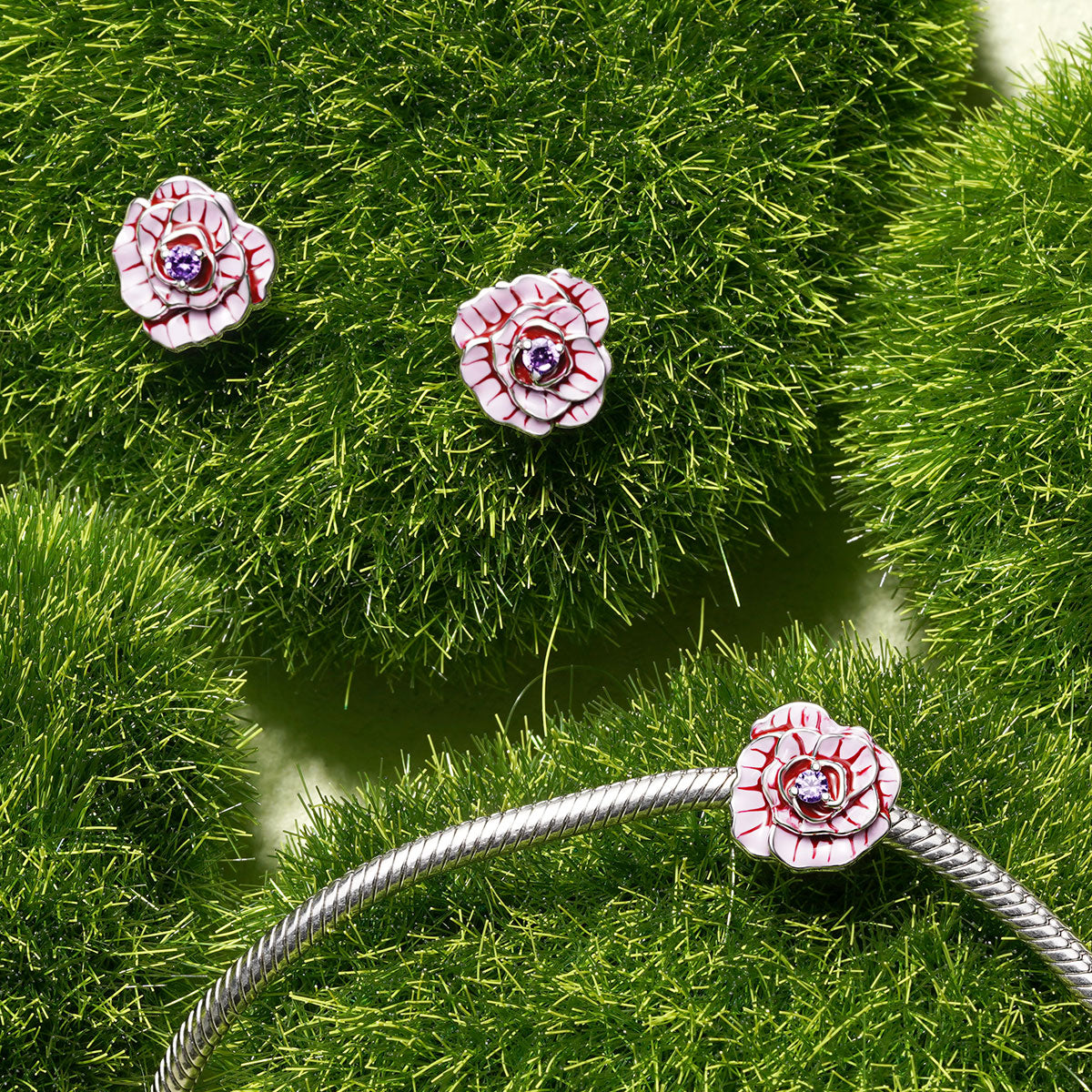 Gnoce Pink Rose Flower Charm_3