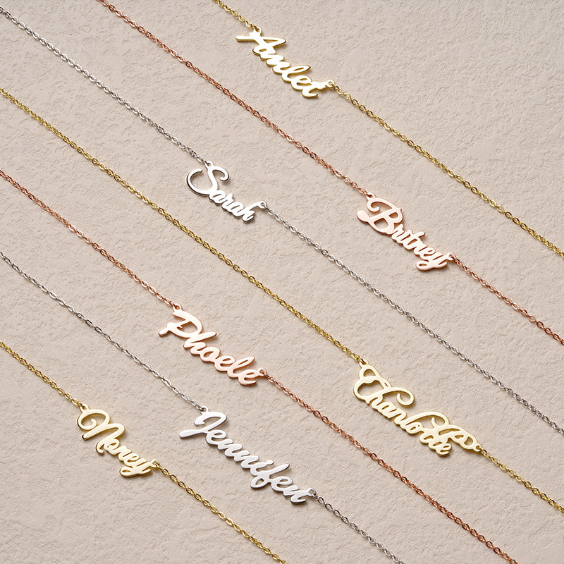 Gnoce "Gifts for the One Beloved " Personalized Custom Gold Color Elegant Name Necklace - Custom Made Any Name_4