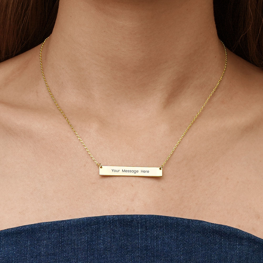 Gnoce "Speak Out Your Love" Made of 925 Sterling Silver with High-quality Gold Plated Can Easily Engrave with Your Name, or A Word That Inspires You ,Gold Engravable Bar Necklace_3