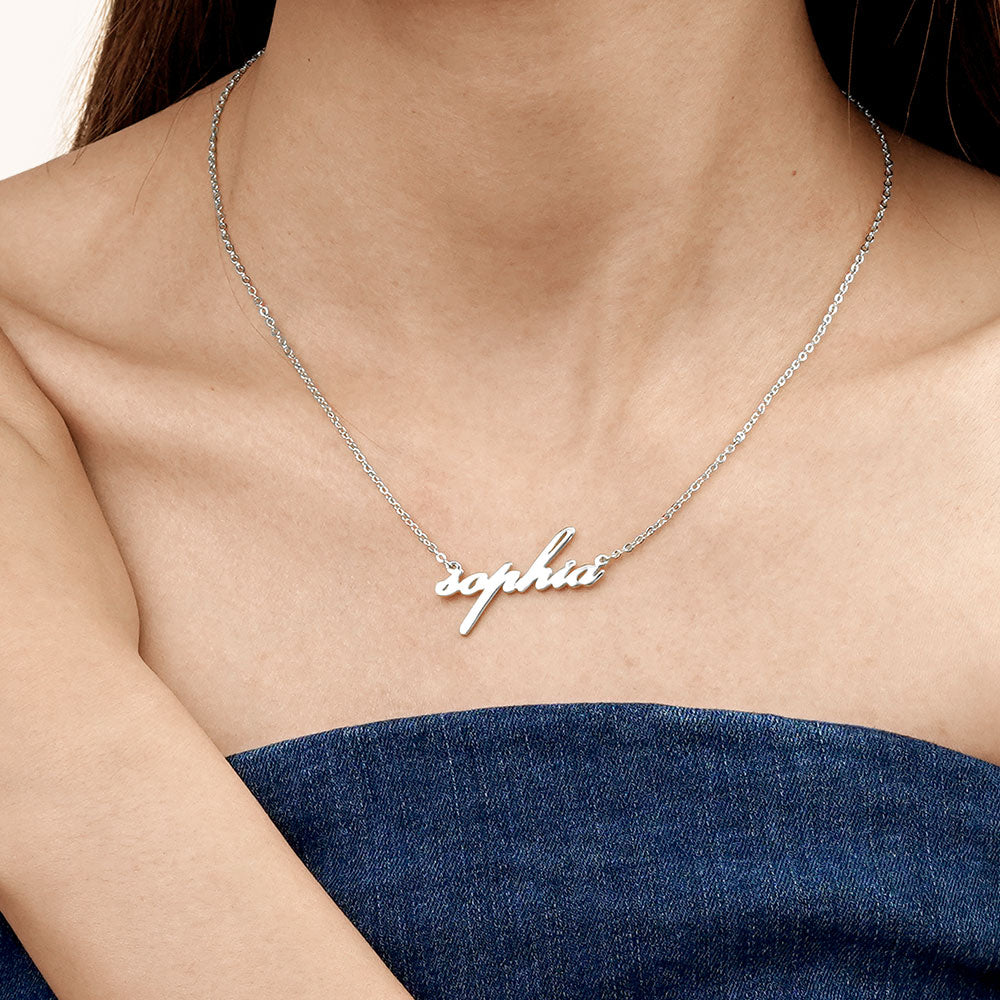 Gnoce "Love You Forever" Elegant Personalized Silver Color Name Necklace - Custom Made Any Name "_4
