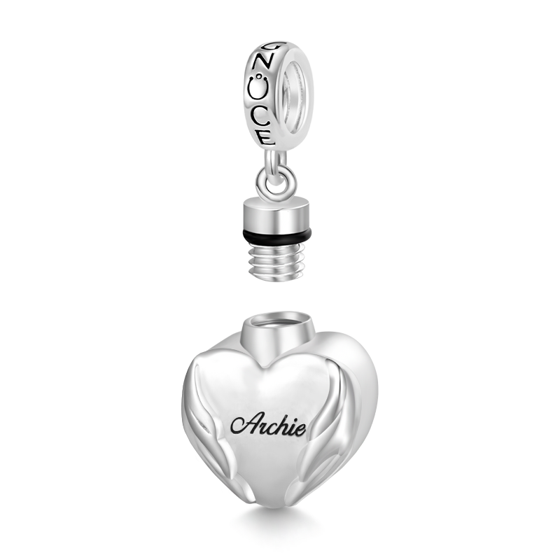 Gnoce Engravable "Forever In My Heart" Angel Wings Heart Memorial Urn Ashes Pendant Dangle Charm_2