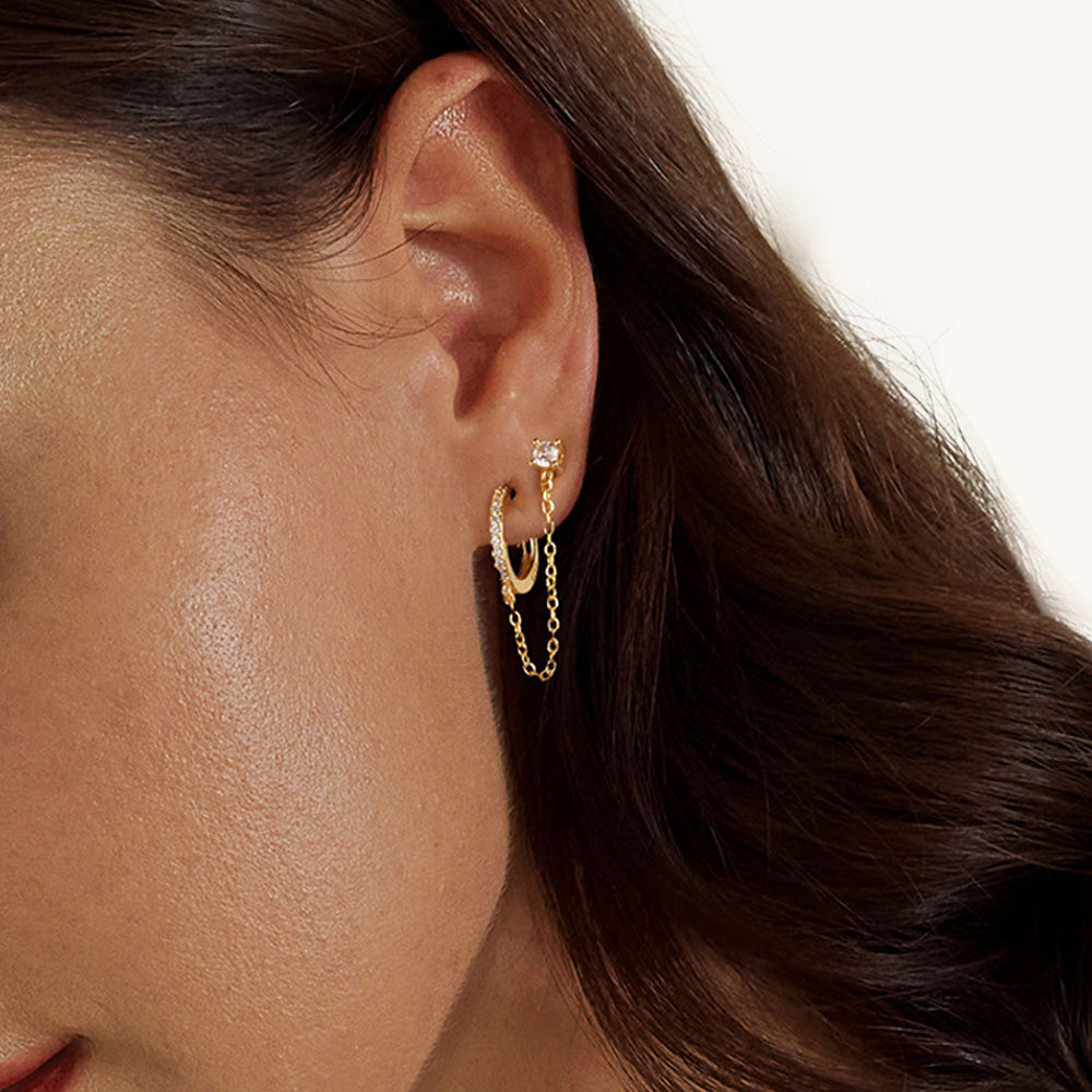 Gnoce Chain Threader Gold Hoop Earrings_7