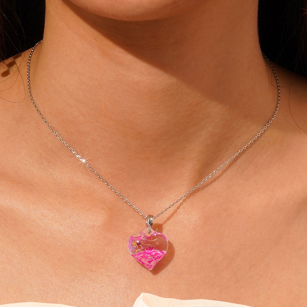 Gnoce Pink Glitter Heart Pendant Dangle Charm_7