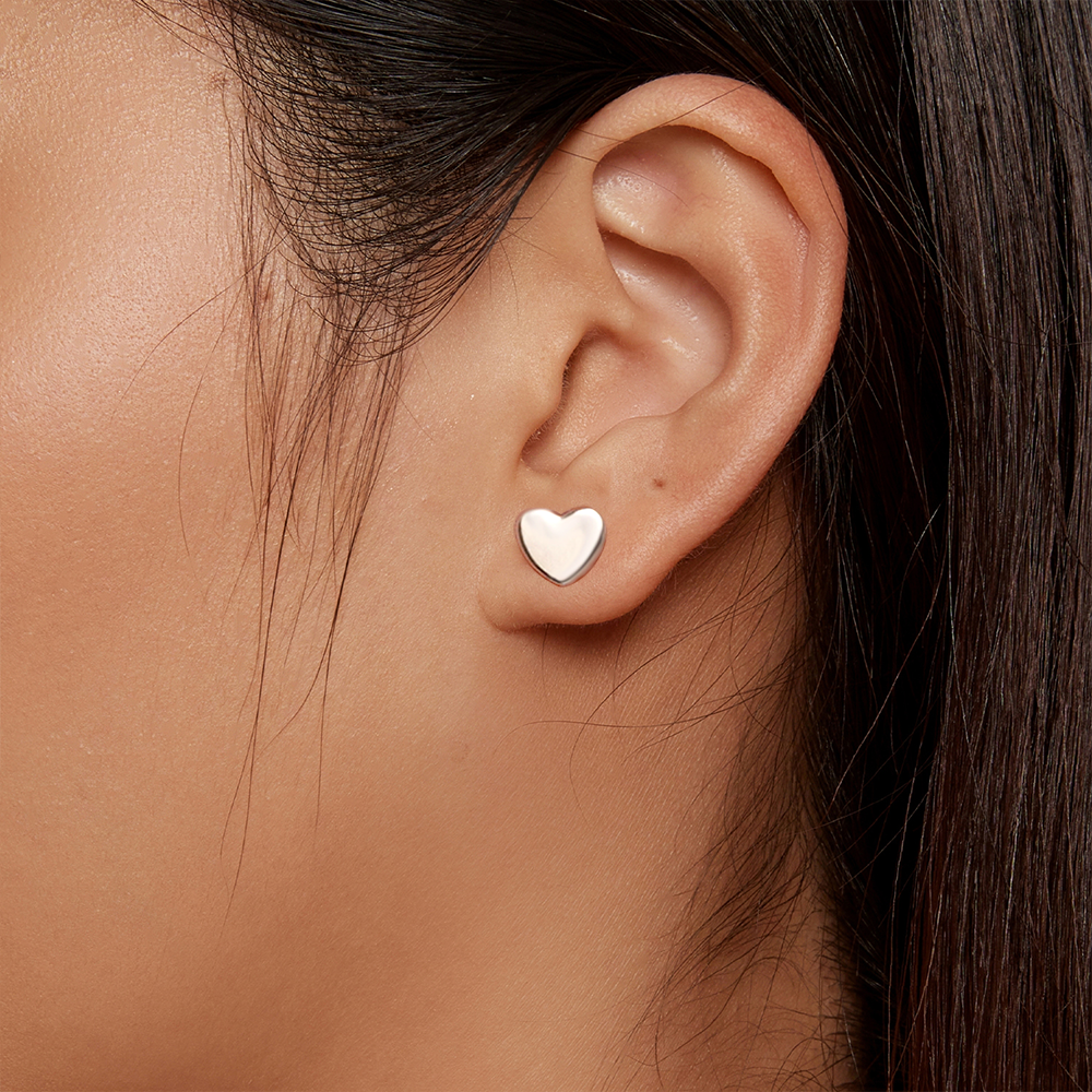 Gnoce Silver Minimalist Heart Stud Earrings Platinum-plated Silver Blend_3