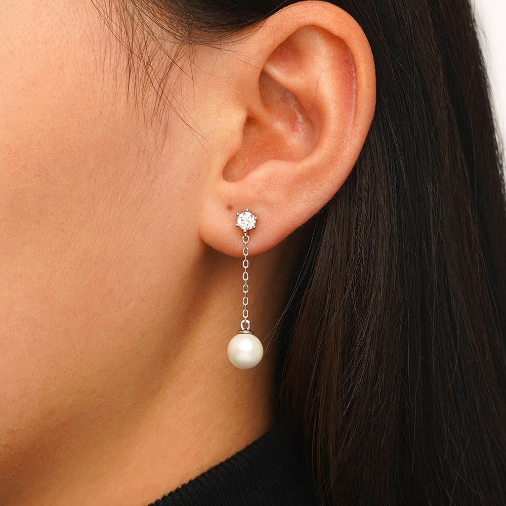 Gnoce Pearl Stud Earrings Platinum-plated Silver Blend_5
