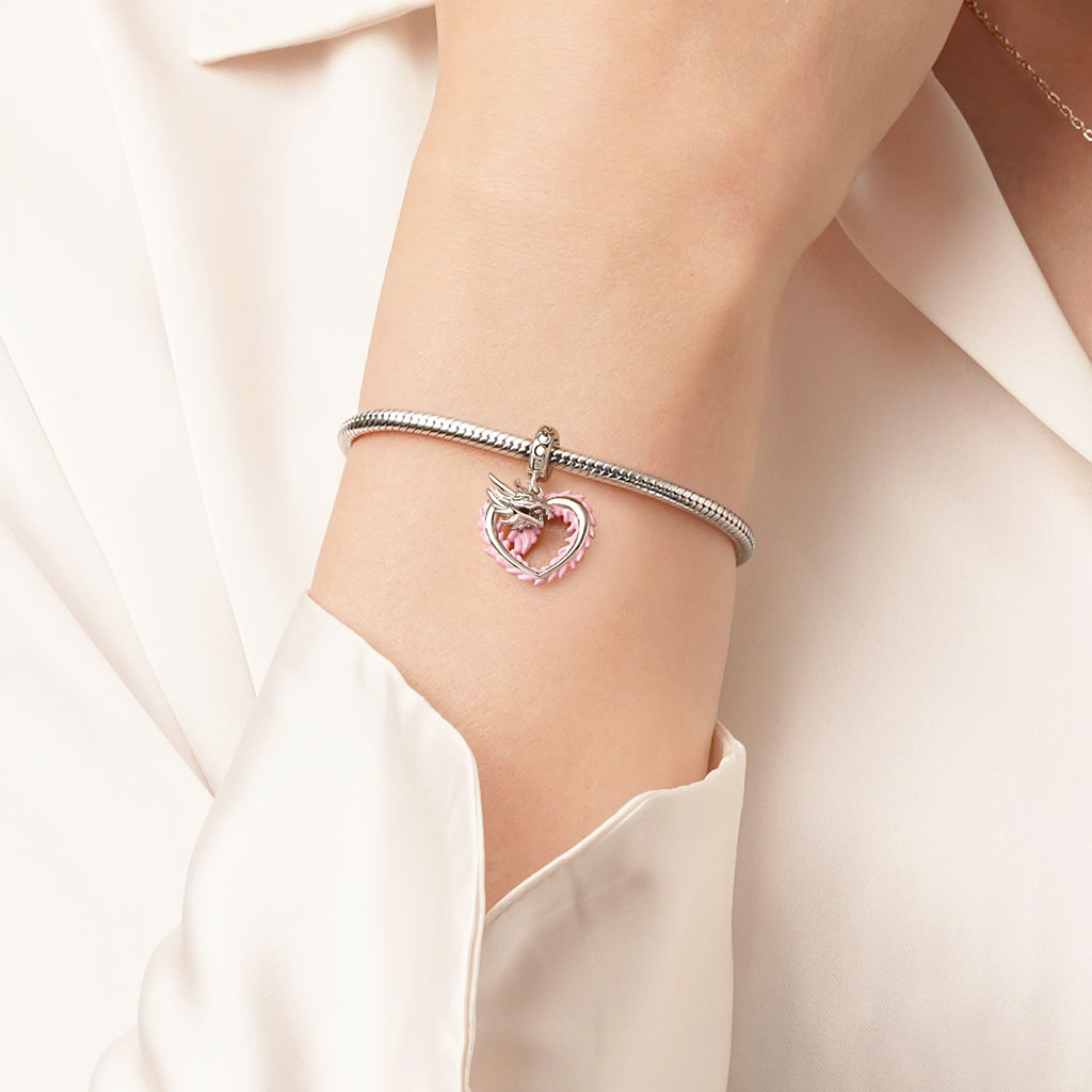 Gnoce Pink Heart Dragon Pendant Dangle Charm_6