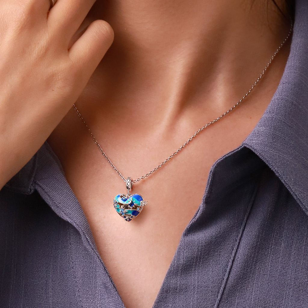 Gnoce Heart Solar System Wireless LED Glow Neptune Pendant Dangle Charm_7