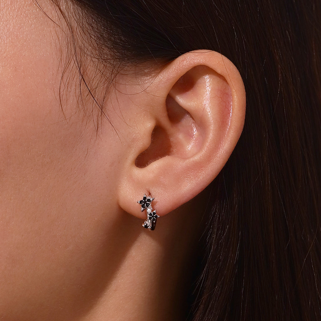 Gnoce Pentagram Design Shiny Hoop Earrings Platinum-plated Silver Blend_5