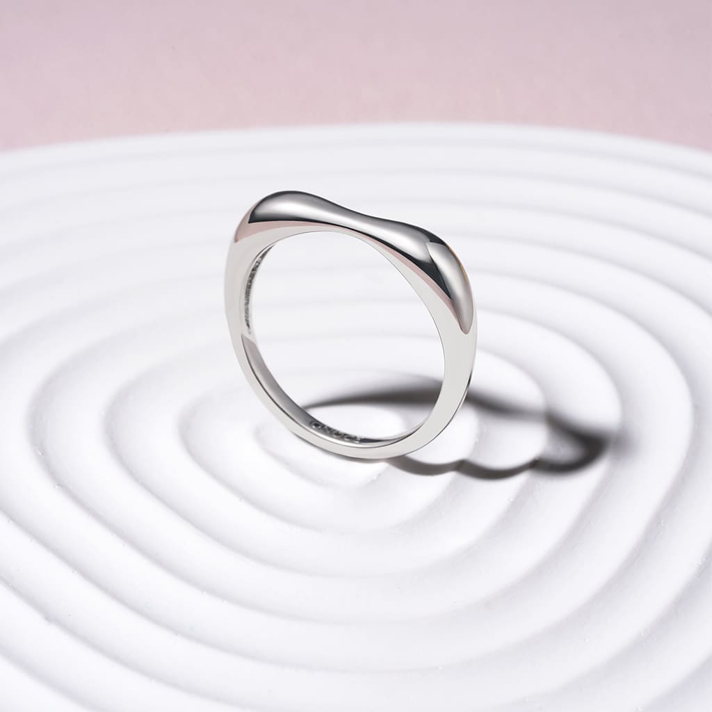 Gnoce Sterling Silver Curved Notched Band Ring_3