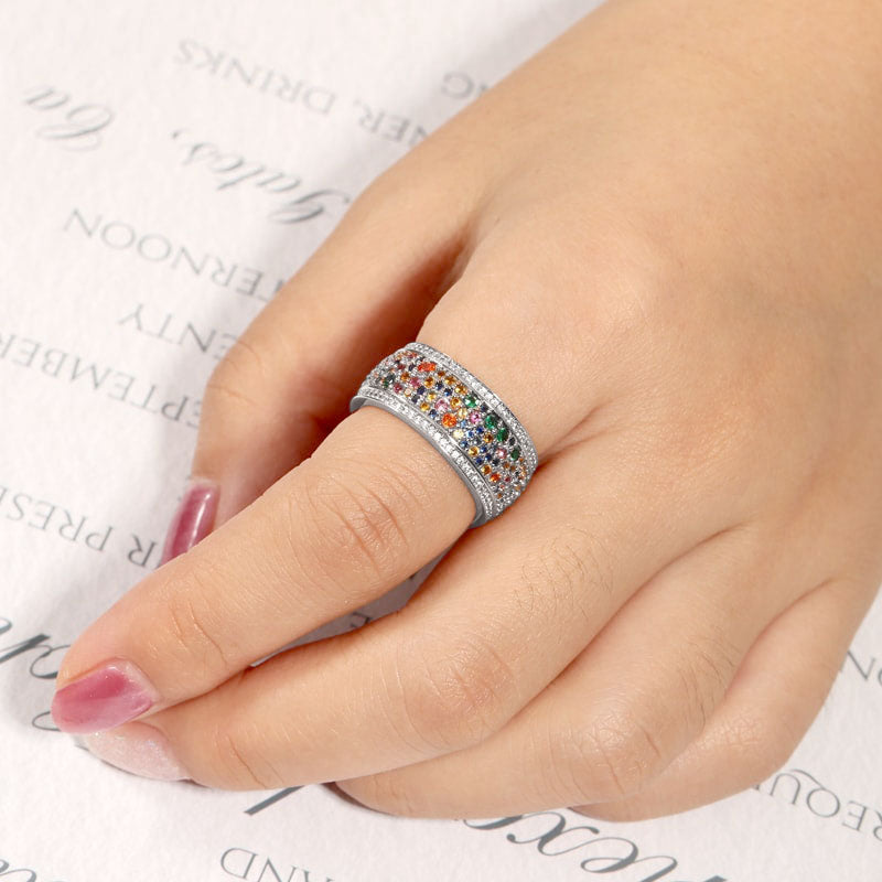 Gnoce Colorful Brilliant Cut Band Ring Platinum-plated Silver Blend_4