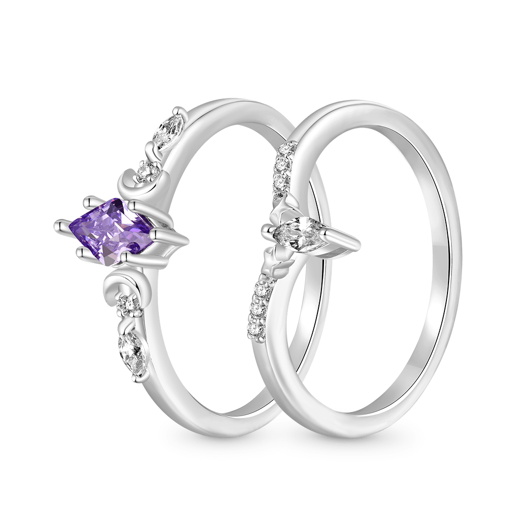 Gnoce Purple Diamond-cut Star Moon Stackable Rings_2