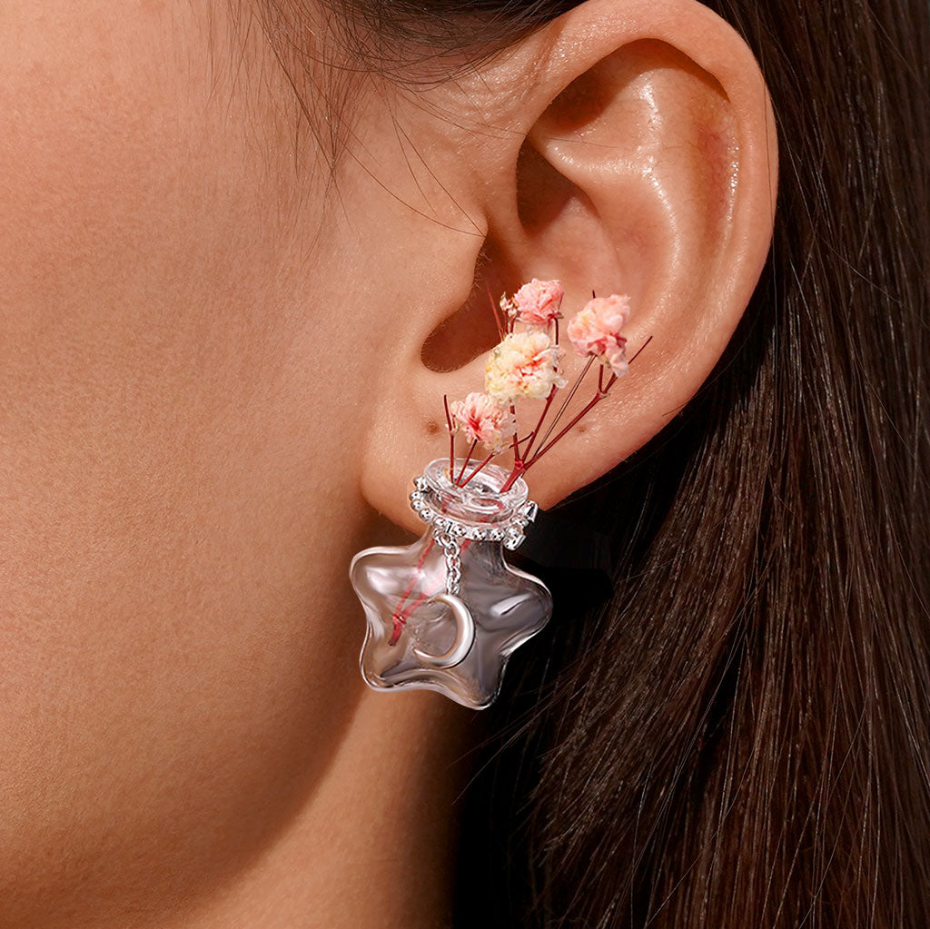 Gnoce Transparent Star Wishing Vase Stud Earrings_5