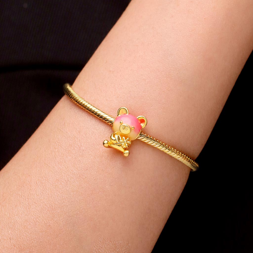 Gnoce 18K Gold Plated Gradient Pink Bear Charm_5