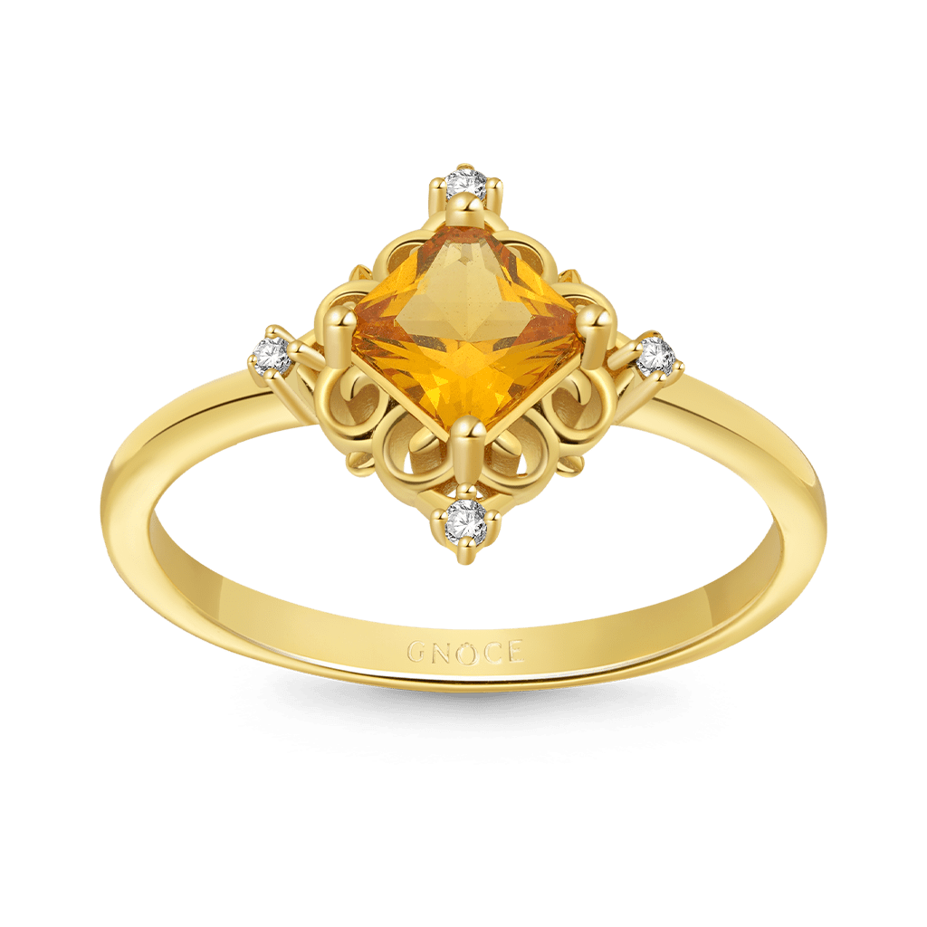 Gnoce Yellow Square Cut Patterned Base Solitaire Rings_1