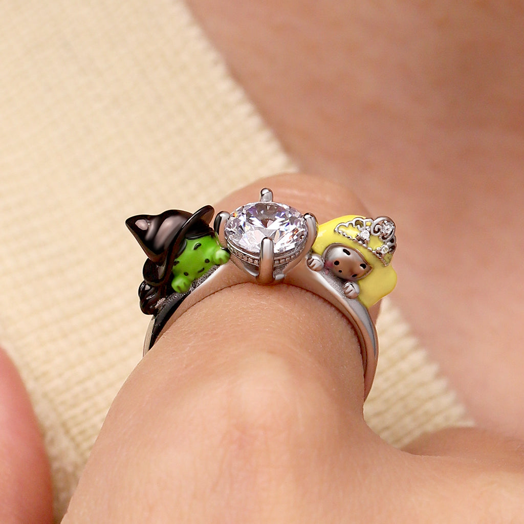 Gnoce Wicked Elphaba & Glinda Witch Hugs White Diamond Ring_5