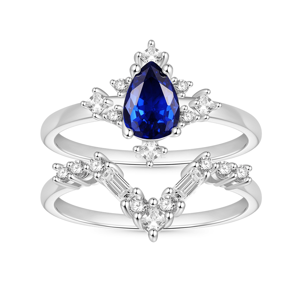 Gnoce Royal Blue Sapphire White Zirconia Stackable Rings_1