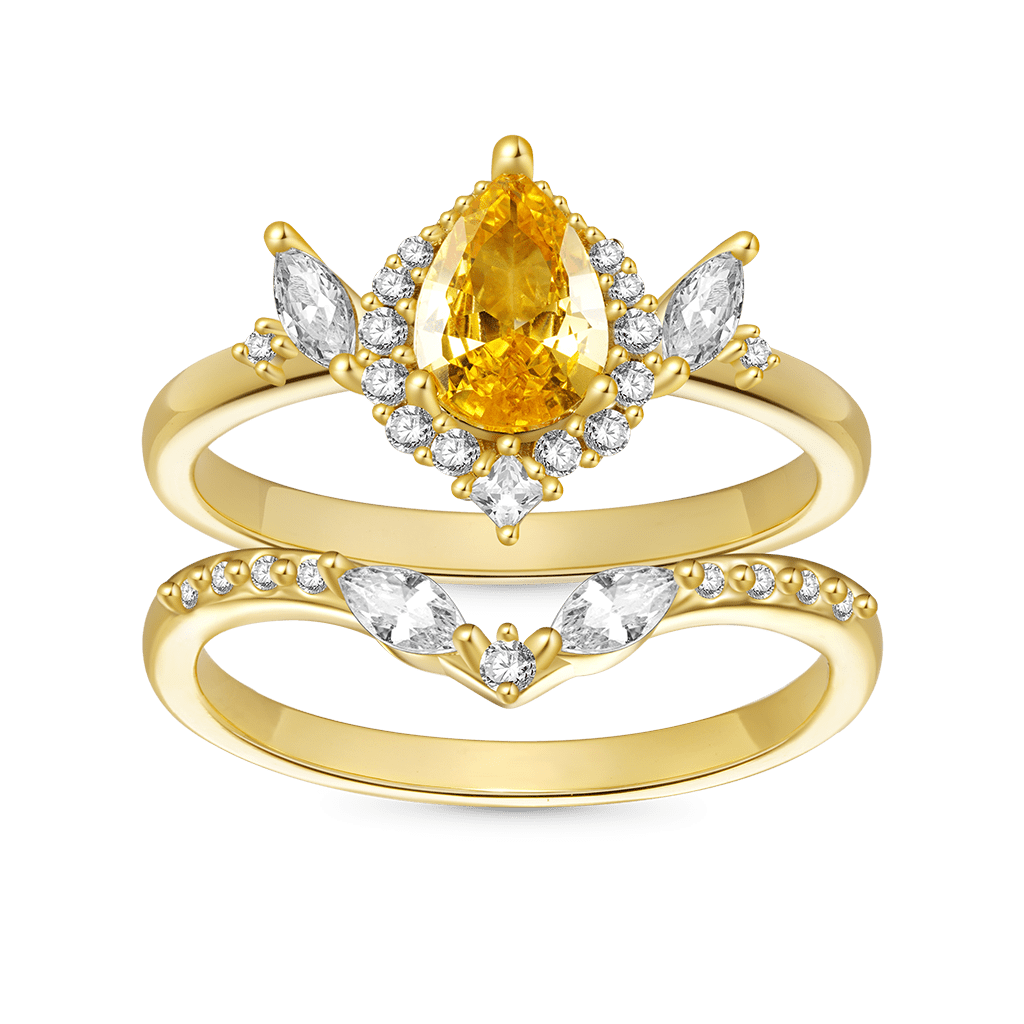 Gnoce Pear-Cut Yellow Diamond White Zirconia Stackable Ring_1