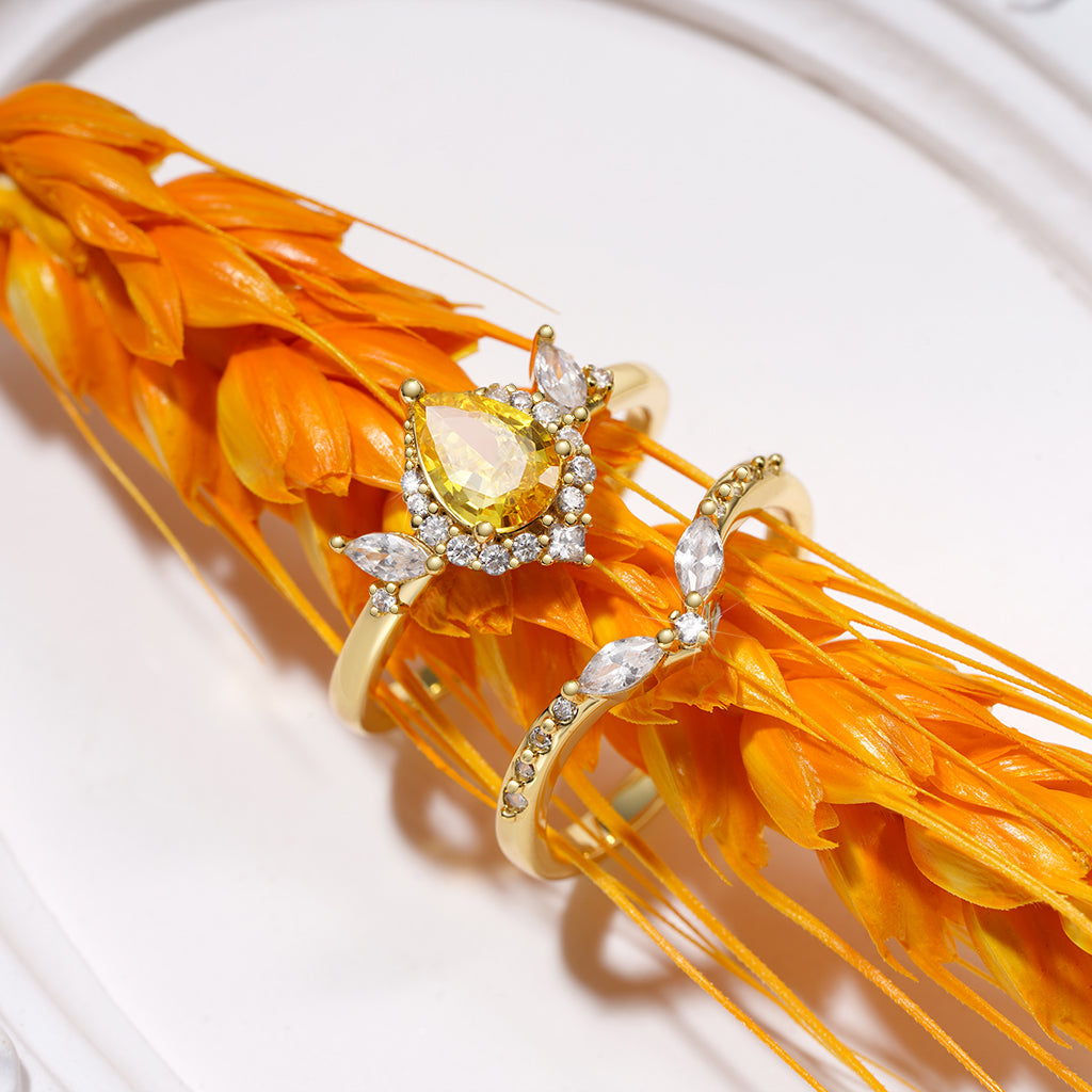 Gnoce Pear-Cut Yellow Diamond White Zirconia Stackable Ring_3